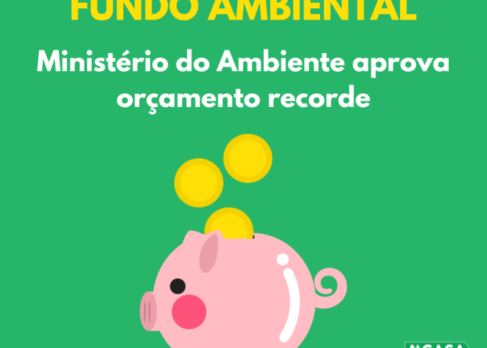 Porquinho mealheiro com o texto Fundo Ambiental Ministério do Ambiente aprova orçamento recorde