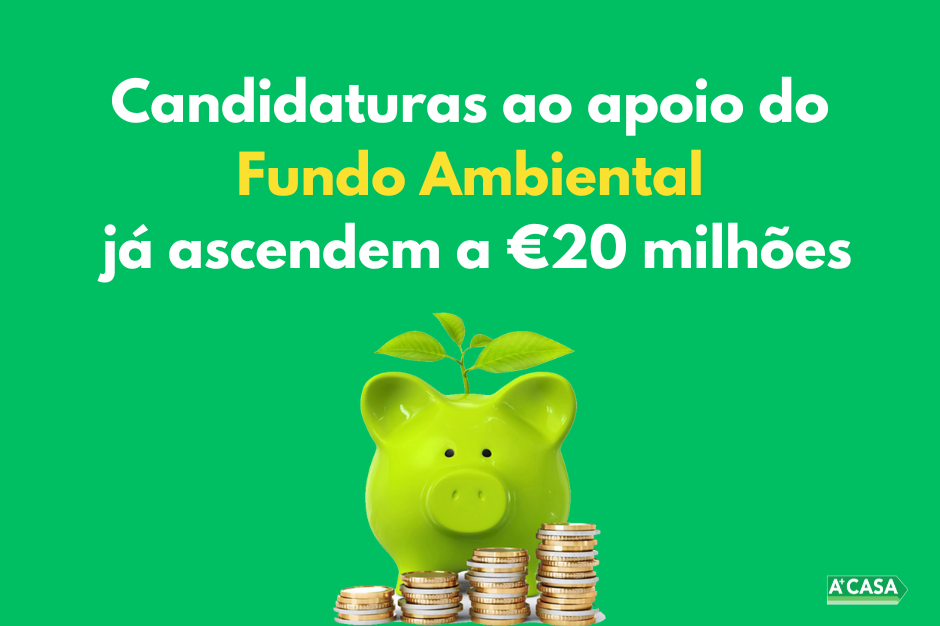 Porquinho mealheiro verde com o texto Candidaturas ao apoio do Fundo Ambiental já ascendem a €20 milhões